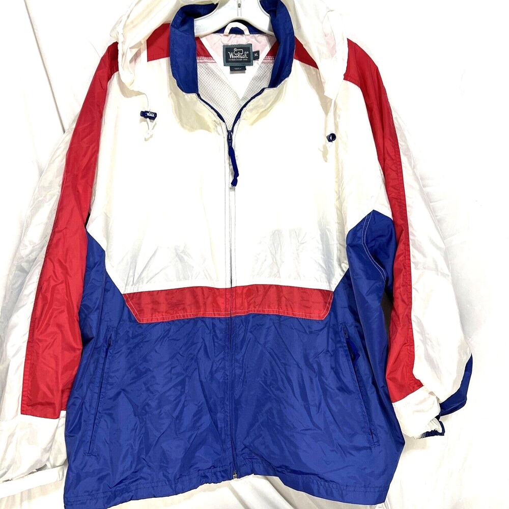 Vintage Woolrich Windbreaker Lightweight Full Zip Jacket Size XL Red Blue RARE